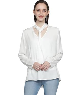 NUEVOSDAMAS Women's Polyester Asymmetrical Top ( White )