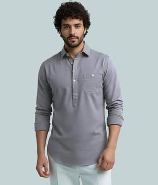 BHUVIKOO Cotton Blend Plain Shirt Style Kurta For Men ( Yellow )