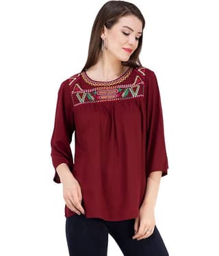 SAAKAA Women's Rayon A-Line Top ( Maroon )