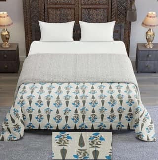 DHRUVINSRI Jaipur Hand Block Print AC Dohar Quilt 93×108 Inch, Revirsible , Cotton Mulmul– Traditional Indian Cotton Bed Cover, 1 Piece