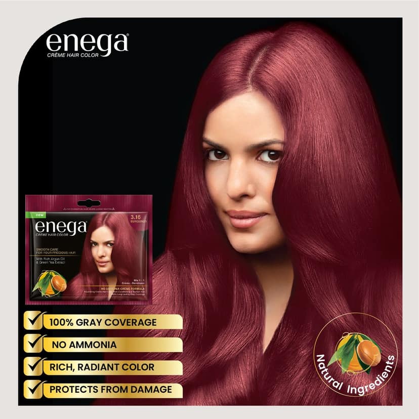 Enega Burgundy Creme Hair Color with Developer - No Ammonia, Long-Lasting Grey Coverage, Nourishing Formula view 8