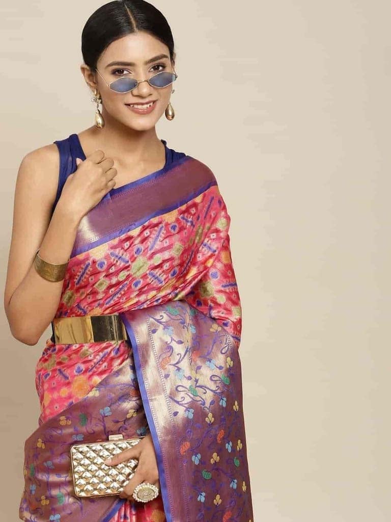 Women's Ikkat Designer Silk Saree With Unstiched Blouse Piece view 3