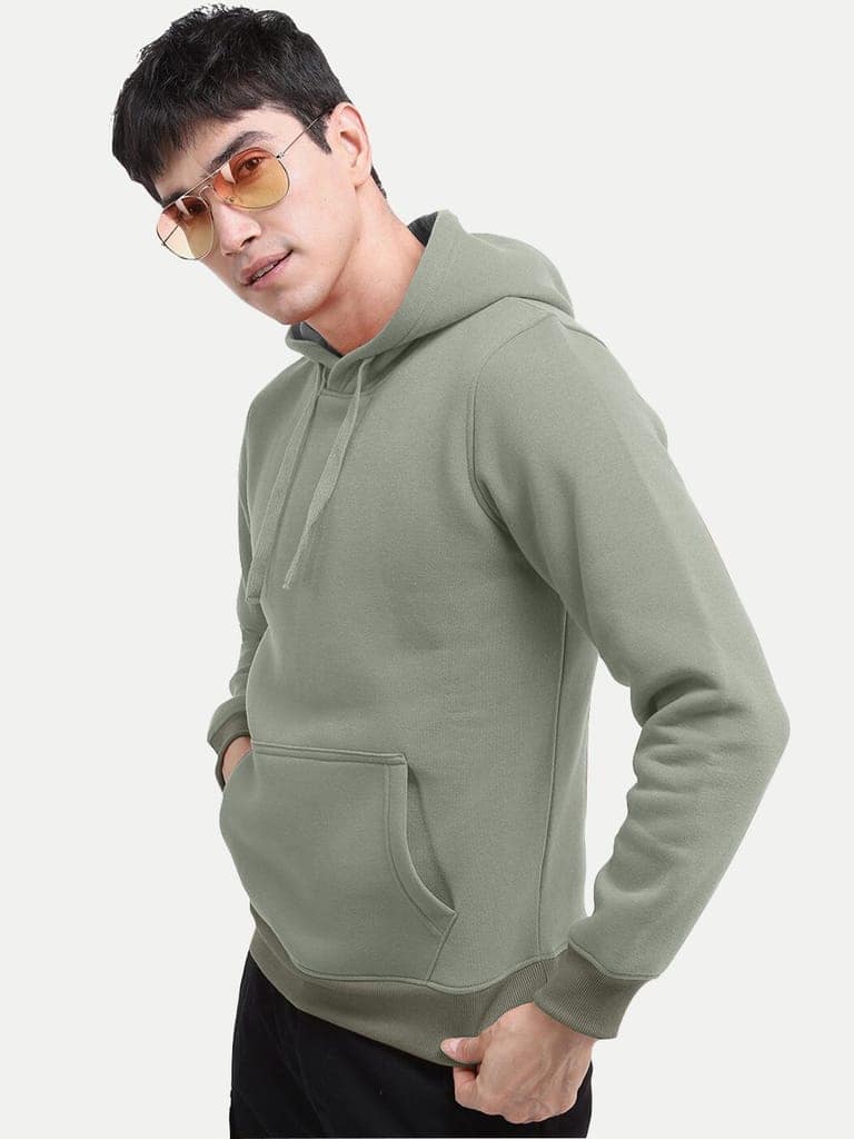 Men Solid Lt Green Hoodie with Pockets view 2