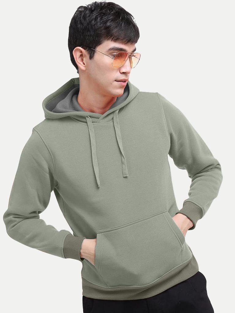 Men Solid Lt Green Hoodie with Pockets view 3