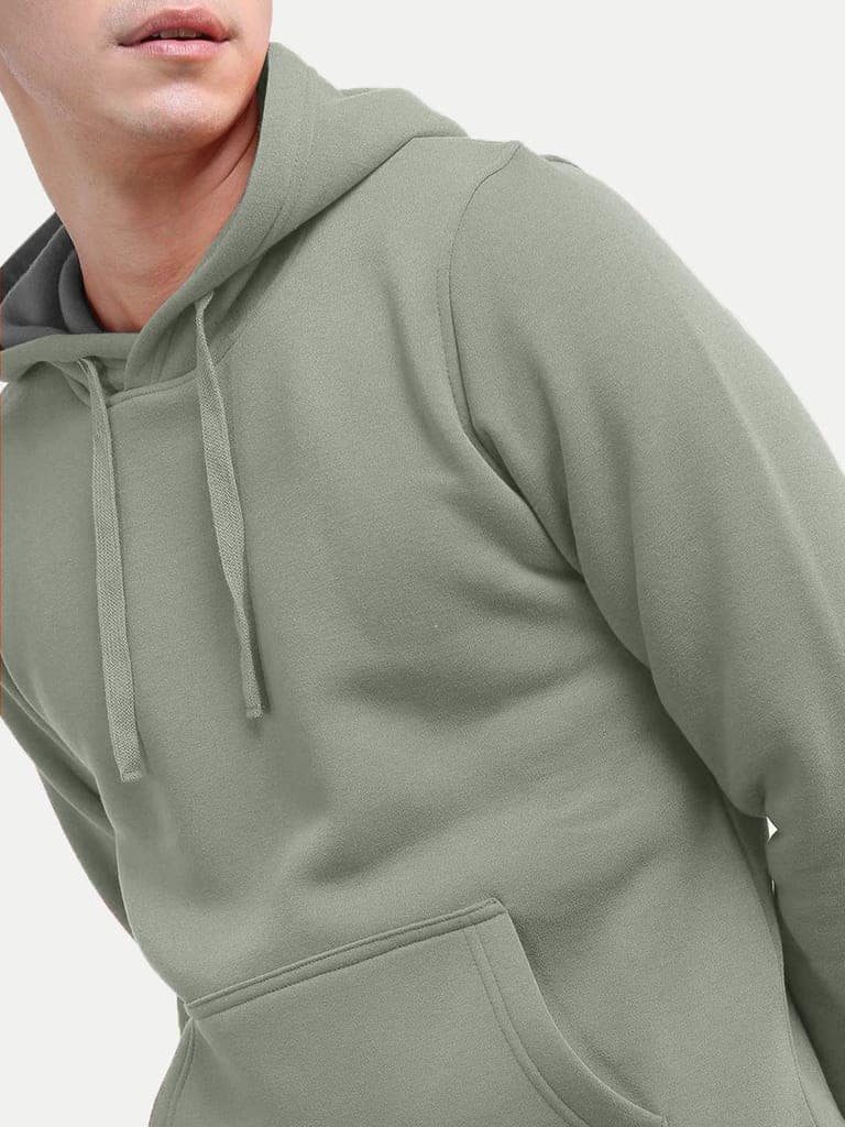 Men Solid Lt Green Hoodie with Pockets view 4