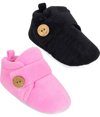 Neska Moda Set Of 2 Pair Baby Boys & Baby Girls 6 To 9 Months Velvet Booties (Black,Baby Pink) -BT781andBT785