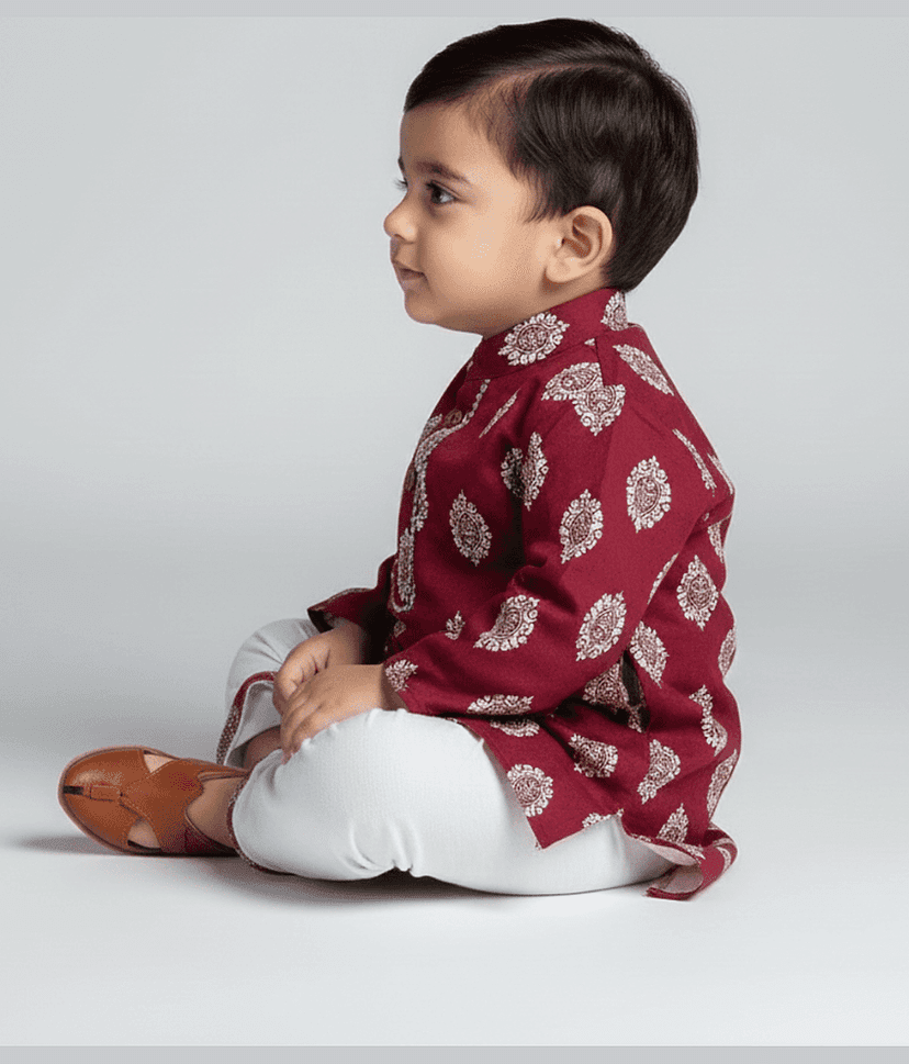 mustmom Baby Boys Rayon Maroon,White Dhoti Kurta Set ( Pack of 1 ) view 2