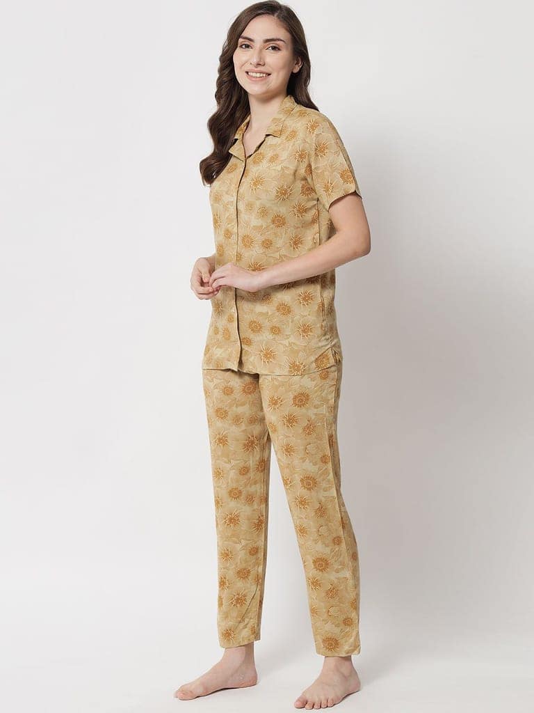 Printed Rayon Shirt and Pyjama Nightsuit N77Ac view 3