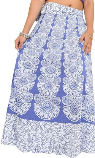 Violet-Storm Wrap-Around Long Skirt with Block-Print in Pastel Colors