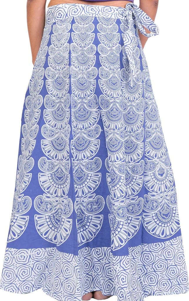 Violet-Storm Wrap-Around Long Skirt with Block-Print in Pastel Colors view 2