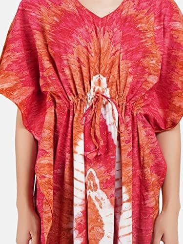 KOI SLEEPWEAR Women's Tie and Dye Print Full Length Cotton Orange and Pink Kaftan (Free Size) view 4
