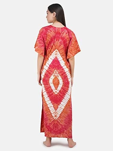 KOI SLEEPWEAR Women's Tie and Dye Print Full Length Cotton Orange and Pink Kaftan (Free Size) view 5