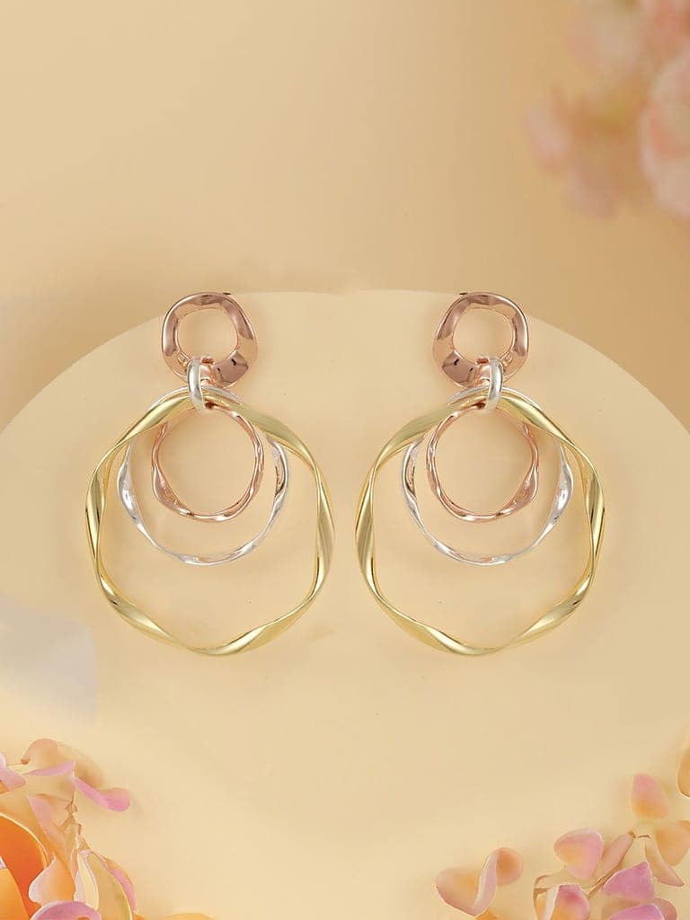 Anti-Tarnish 3 Tone Concentric Handmade Dangler Hoop Earrings view 2