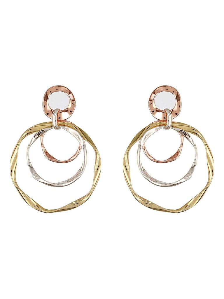 Anti-Tarnish 3 Tone Concentric Handmade Dangler Hoop Earrings view 4