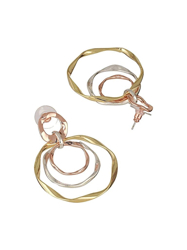 Anti-Tarnish 3 Tone Concentric Handmade Dangler Hoop Earrings view 5