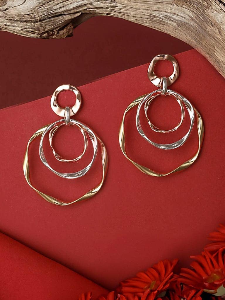 Anti-Tarnish 3 Tone Concentric Handmade Dangler Hoop Earrings view 9