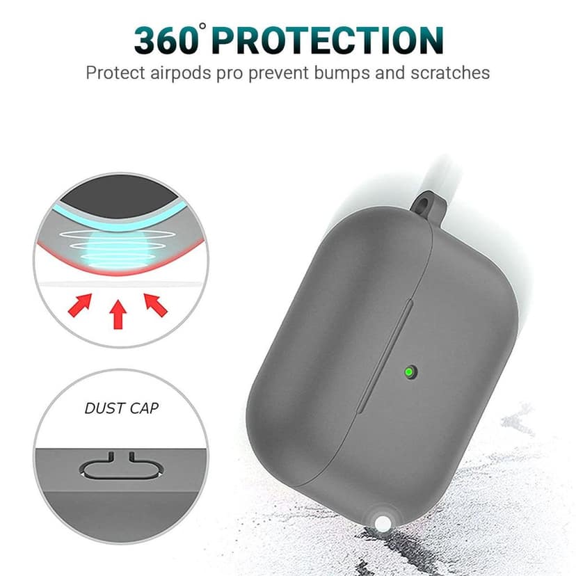 LIRAMARK Silicone Soft Case Cover with Buckle for Airpods Pro (2019), AirPods Pro 1st Generation (Grey) view 5