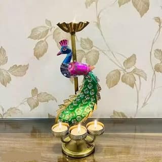 Handcrafted Metal Peacock Candle Holder Home Temple Decor for Dewali Decoration Diwali Gift Pooja Room Decor