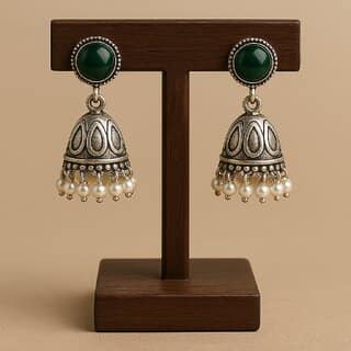 Oxidised Silver Jhumka Earrings Combo - Ethnic Boho Style for Women view 2