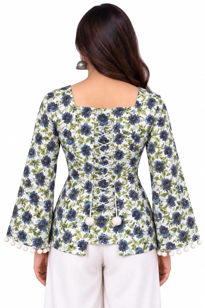 Women Printed Straight Kurti with Square Neck & Full Belly Sleeves | Elegant Casual Ethnic Wear view 2