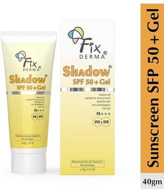Fixderma Shadow Sunscreen SPF 50+gel For Oily Skin, UVA,UVB Protection, Water Resistant, 40g