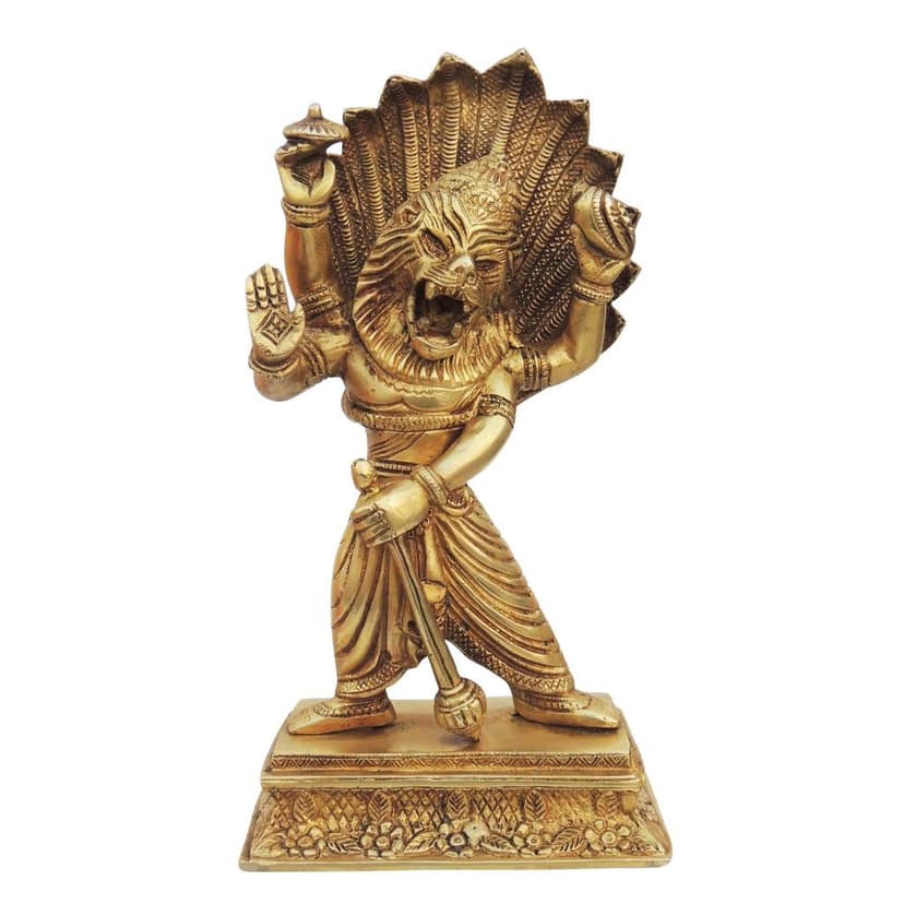 Brass Narsingh Bhagwan God Idol � Traditional Hindu Religious Brass Murti, Height : 11 Inch (BSMAS1286 D) view 2