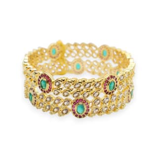 Elegant Gold-Plated Kundan & Stone Studded Bangle