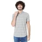 Mufti Light Olive & White Resort Print Slim Fit Casual Shirt