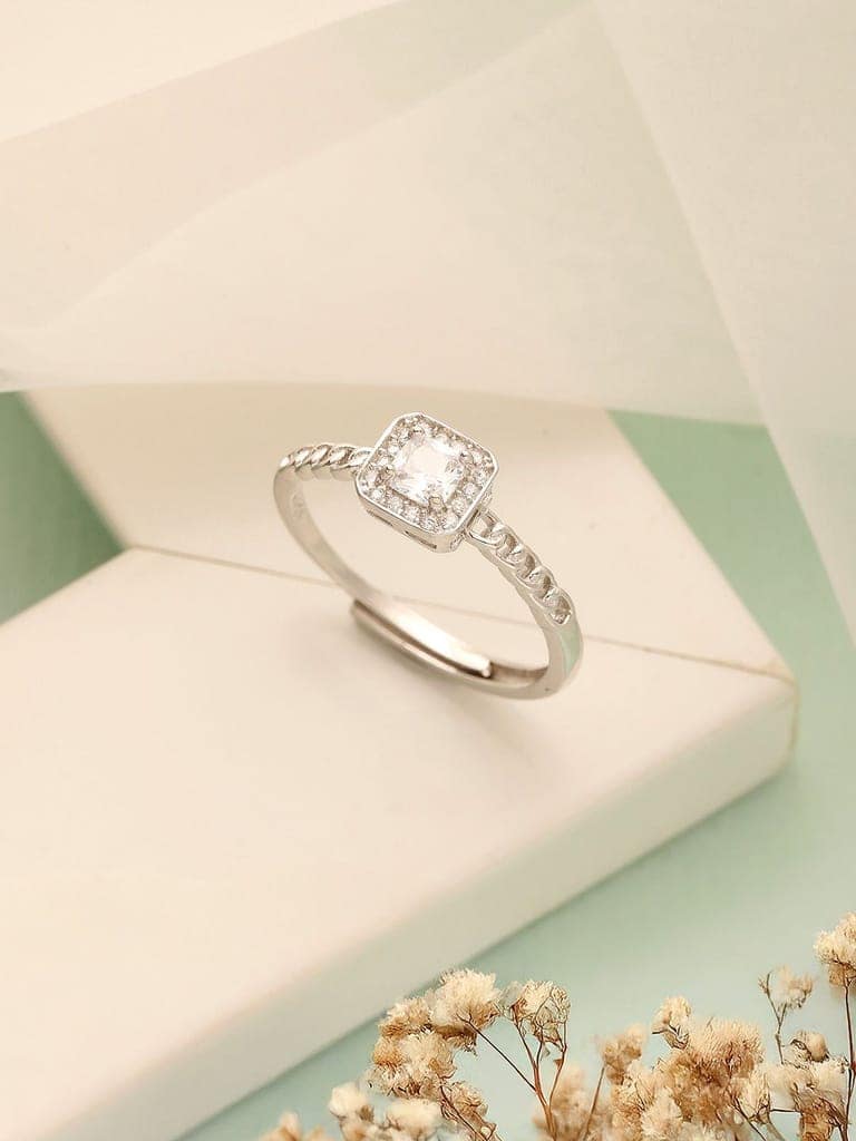 925 Sterling Silver Cushion Cut Zircon Promise Engagement Adjustable Finger Ring