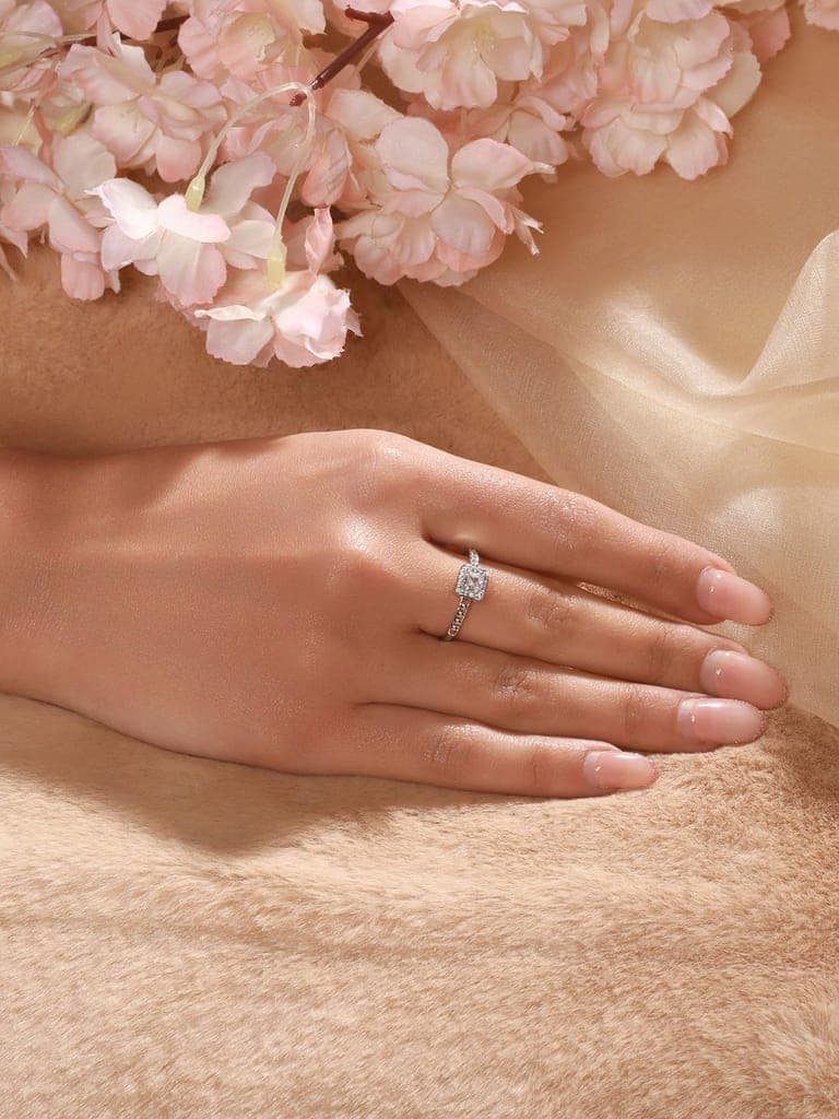 925 Sterling Silver Cushion Cut Zircon Promise Engagement Adjustable Finger Ring view 2