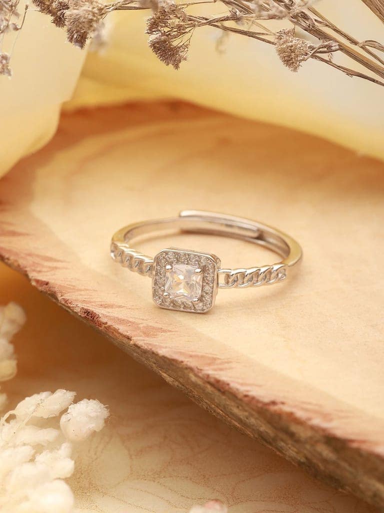 925 Sterling Silver Cushion Cut Zircon Promise Engagement Adjustable Finger Ring view 8