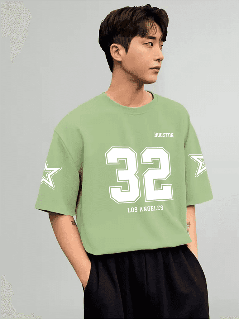 SCOTT FINCHER Men's Summer Casual Short Sleeve T-shirt Houston 32 Los Angeles Print Loose Streetwear Tops : AA(ARN)LGREEN_43