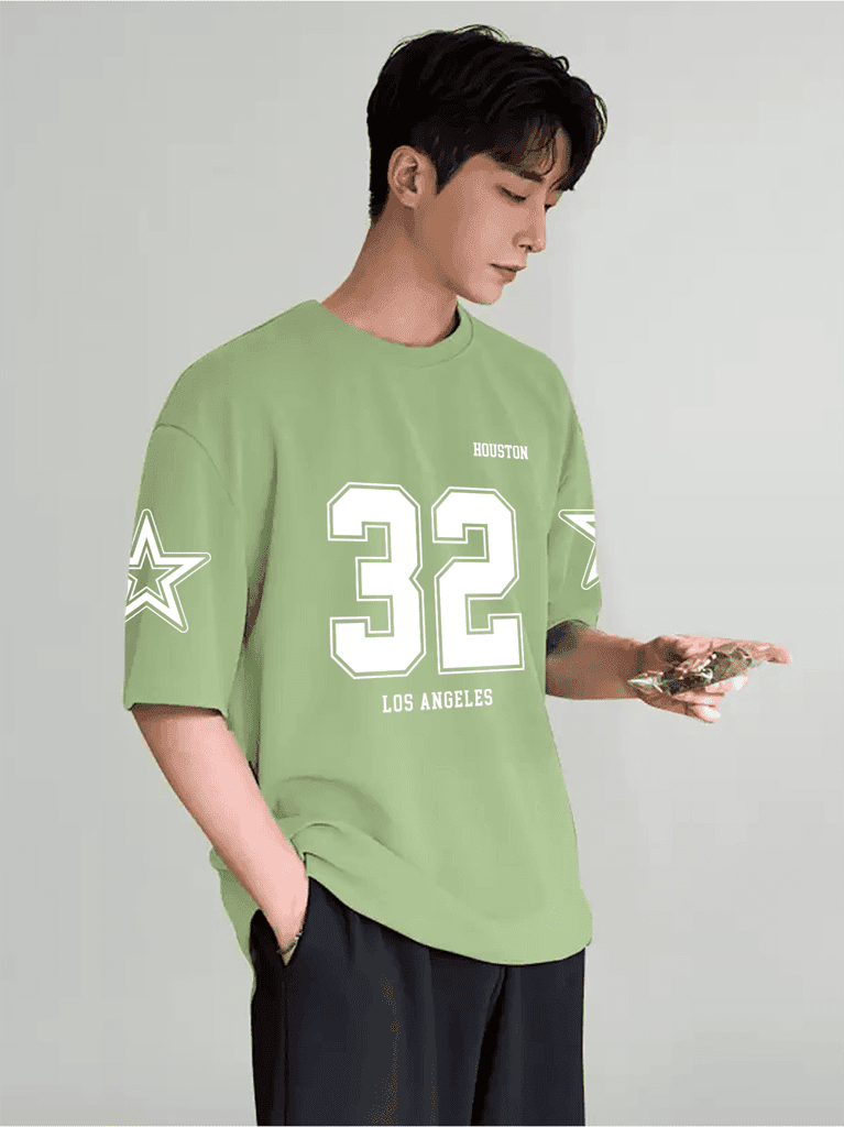 SCOTT FINCHER Men's Summer Casual Short Sleeve T-shirt Houston 32 Los Angeles Print Loose Streetwear Tops : AA(ARN)LGREEN_43 view 4