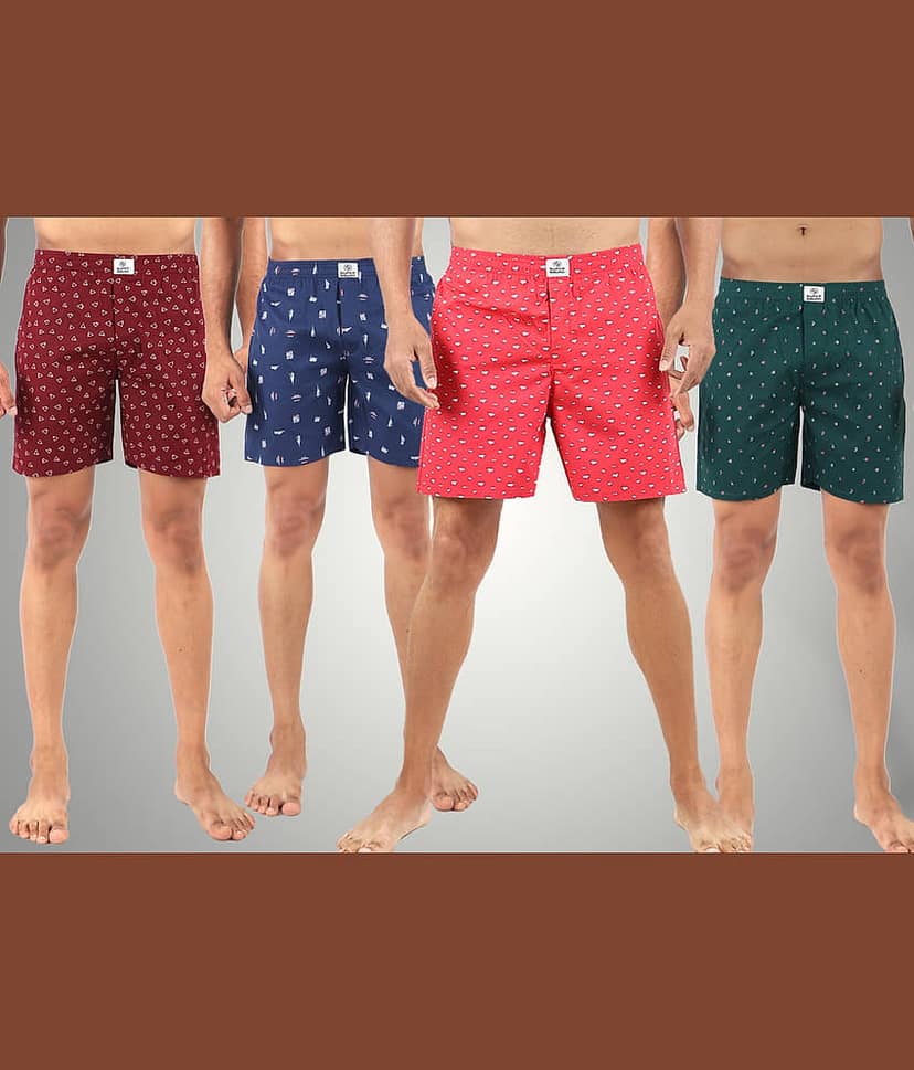 Supersquad Pack of 4 Cotton Boxers For Men's ( Assorted 10 )