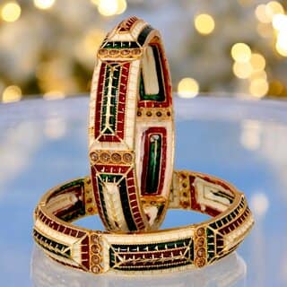 18k One Gram Gold Plated Traditional Designer Pack of 2 Bangle Set For Women