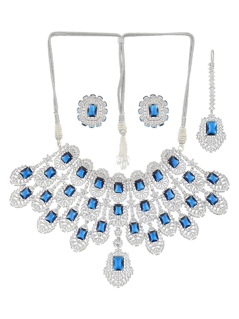 Silver Plated Blue AD Studded Kiara Advani Inspired Choker Jewellery Set view 4