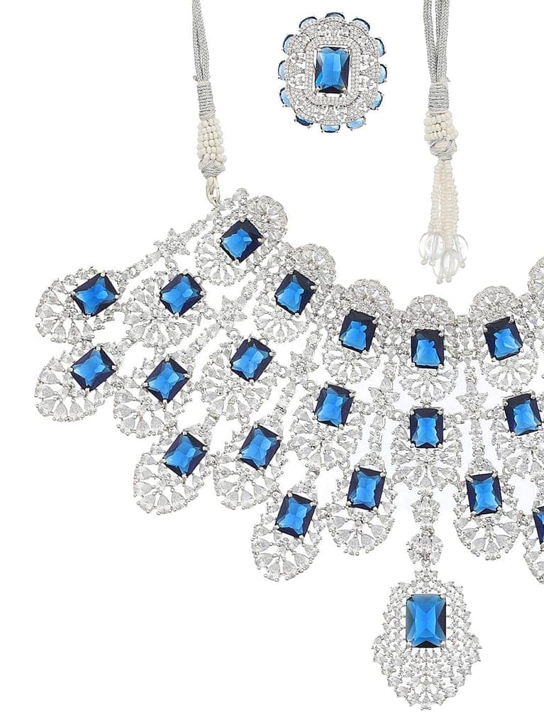 Silver Plated Blue AD Studded Kiara Advani Inspired Choker Jewellery Set view 7
