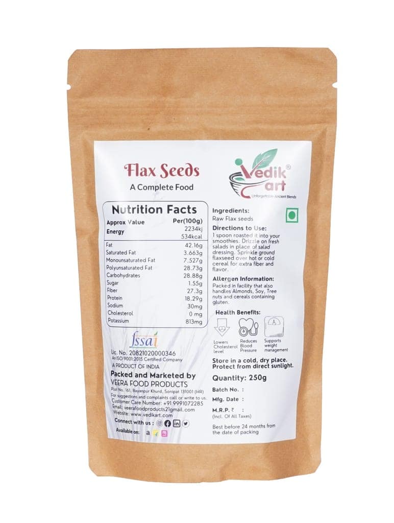 Organic Flax Seeds Online - 100% Vegan, Omega-3 rich, Fiber rich, Anti-cancer property, Calcium rich, Protein rich - 250g view 2