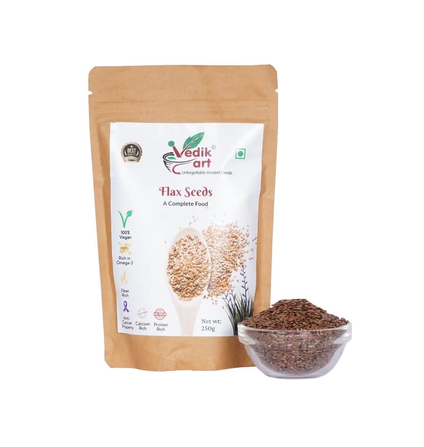 Organic Flax Seeds Online - 100% Vegan, Omega-3 rich, Fiber rich, Anti-cancer property, Calcium rich, Protein rich - 250g view 3