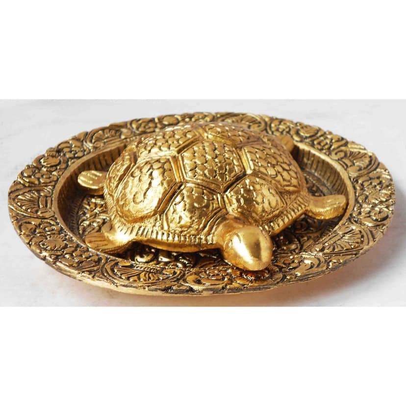Aluminium Showpiece Tortoise Statue With Plate (ASMAS344 G) view 2