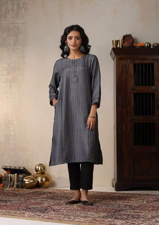 HOC Crafts Pashmina Printed Women's Long Kurta - Grey