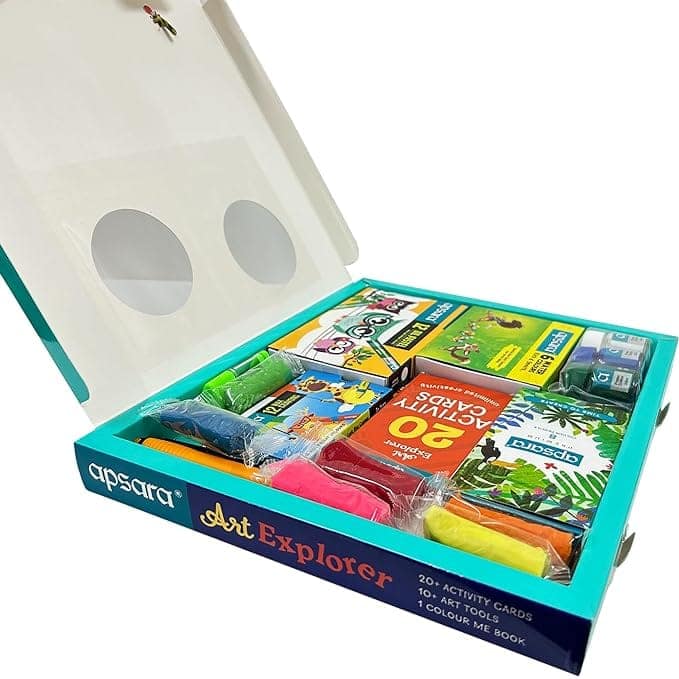 Apsara Art Explorer Kit, 20 Activity Cards for Creativity, Color Pencils, 12 Oil Pastel Colors, 12 Wax Crayons Colors, 1 Color Me Book, for 3-7 Ages Children, Fun Kit for Children, Ideal for Gifting view 3