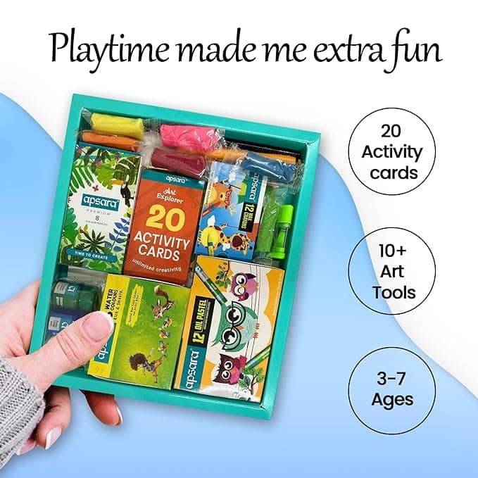 Apsara Art Explorer Kit, 20 Activity Cards for Creativity, Color Pencils, 12 Oil Pastel Colors, 12 Wax Crayons Colors, 1 Color Me Book, for 3-7 Ages Children, Fun Kit for Children, Ideal for Gifting view 4