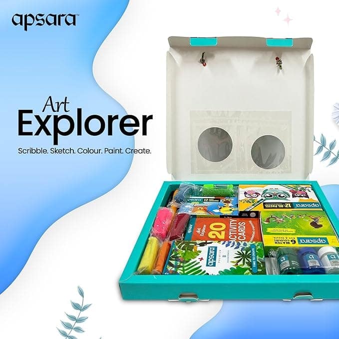 Apsara Art Explorer Kit, 20 Activity Cards for Creativity, Color Pencils, 12 Oil Pastel Colors, 12 Wax Crayons Colors, 1 Color Me Book, for 3-7 Ages Children, Fun Kit for Children, Ideal for Gifting view 5