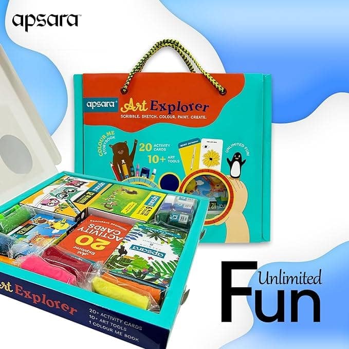 Apsara Art Explorer Kit, 20 Activity Cards for Creativity, Color Pencils, 12 Oil Pastel Colors, 12 Wax Crayons Colors, 1 Color Me Book, for 3-7 Ages Children, Fun Kit for Children, Ideal for Gifting view 6