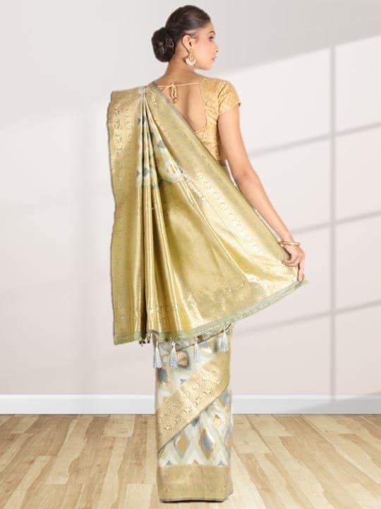 Beige Taffeta Silk Saree view 2