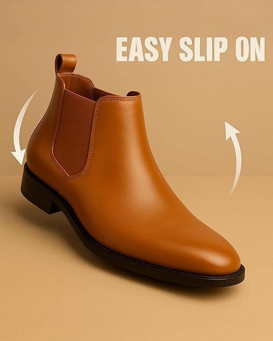 WUGO:: Latest Fabulous Men Solid Faux Leather Tan Chelsea Boots | Stylish Slip-On Casual Boots For Men's & Boys (Free Home Delivery)