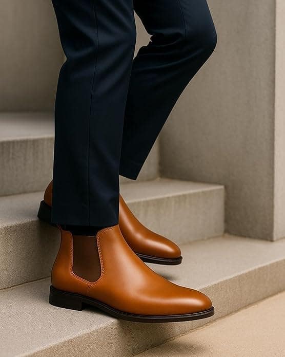 WUGO:: Latest Fabulous Men Solid Faux Leather Tan Chelsea Boots | Stylish Slip-On Casual Boots For Men's & Boys (Free Home Delivery) view 3