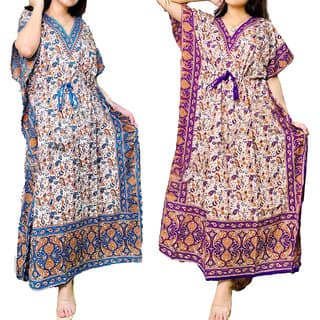Ukal Combo Pack of 2 Women's Kaftan Dress Cover Up Nightwear Nighty Gown V-Neck Dress