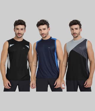 FTX Pack of 3 Polyester Basic Vest For Men ( Blue )